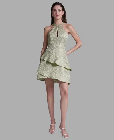 Bcbg Women's Metallic Halter Neck Fit & Flare Dress In Green