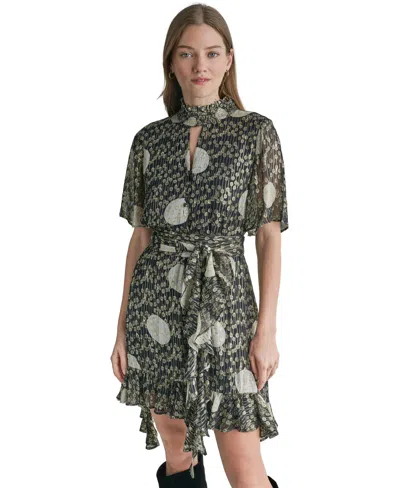 Bcbg Women's Metallic Keyhole Short-sleeve Dress In Black
