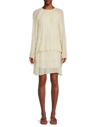 Bcbg Women's Metallic Tiered Chiffon Minidress In Neutral