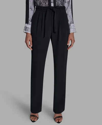 Bcbg Women's Mid-rise Tie-waist Pleated Straight Leg Pants In Black