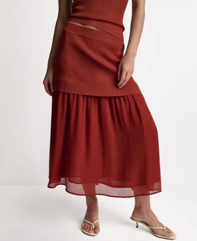 Bcbg Women's Mix Media Circular Midi Skirt In Burgundy
