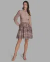 Bcbg Mock Neck Long Sleeve Minidress In Gray