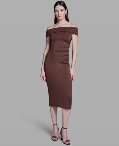 Bcbg Women's Off-the-shoulder Midi Dress In Brown