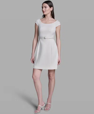 Bcbg Women's Off-the-shoulder Scuba Belted Mini Fit & Flare In White
