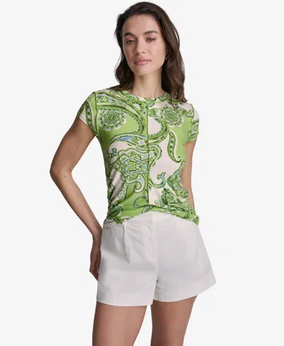 Bcbg Women's Paisley Print Crewneck Cap-sleeve Top In Green