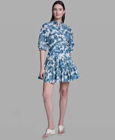 Bcbg Women's Paisley Print Puff-sleeve Dress In Blue