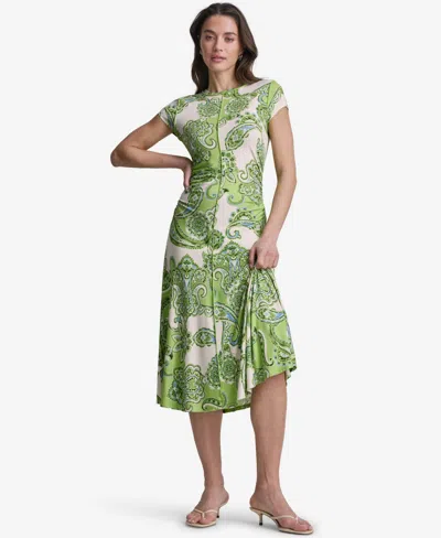 Bcbg Women's Paisley-print Cap-sleeve Crewneck Midi Dress In Green
