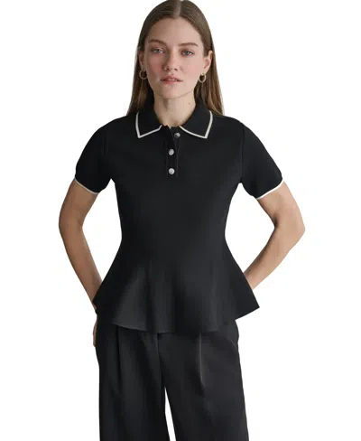 Bcbg Women's Peplum Polo Short-sleeve Top In Black