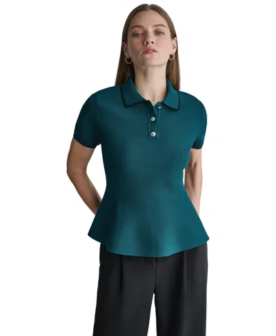 Bcbg Women's Peplum Polo Short-sleeve Top In Green