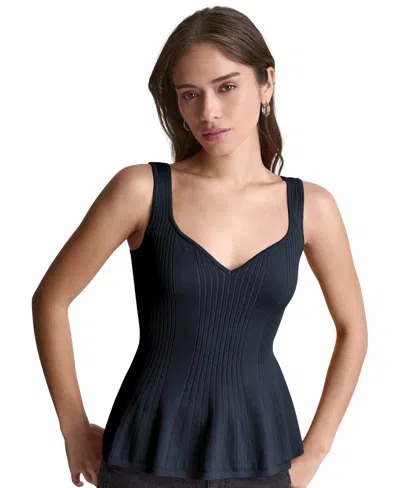 Bcbg Women's Peplum Rib Sleeveless Tank Top In Blue