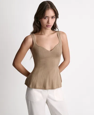 Bcbg Women's Peplum Rib Sleeveless Tank Top In Brown