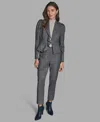 Bcbg Womens Plaid High Rise Straight Pants Long Sleeve Ruffle Jacket Sleeveless Mock Neck Knit Top In Gray