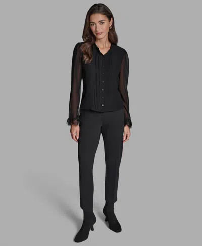 Bcbg Women's Pleated Button-down Blouse In Black