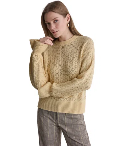 Bcbg Women's Pointelle Oversized Long-sleeve Crewneck Sweater In Brown