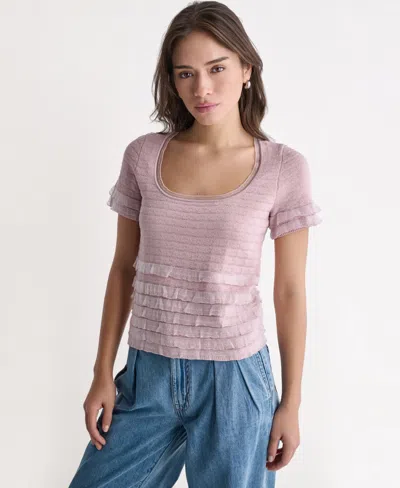 Bcbg Women's Pointelle Ruffle Short-sleeve Sweater In Purple