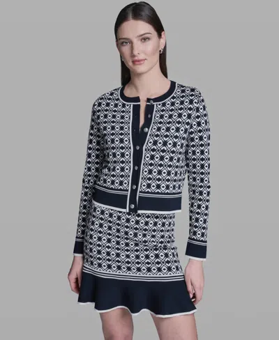Bcbg Women's Printed Crewneck Sweater Jacket In Black
