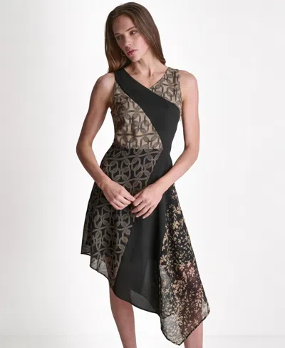 Bcbg Women's Printed Faux Wrap Sleeveless Dress In Black