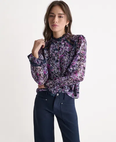 Bcbg Women's Printed High-neck Long-sleeve Top In Purple