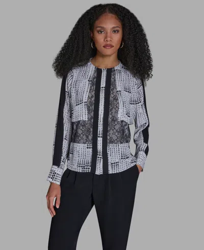 Bcbg Women's Printed Lace Crewneck Long-sleeve Top