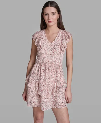 Bcbg Women's Printed Ruffle V-neck Dress In Pink