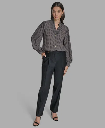 Bcbg Women's Printed Ruffled V-neck Blouse In Gray