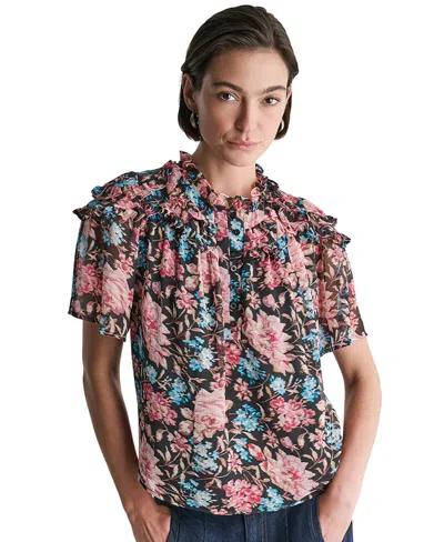Bcbg Women's Printed Short-sleeve Ruffle Detail Blouse In Multi