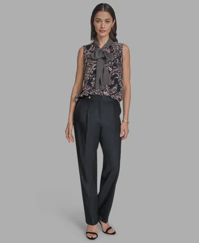 Bcbg Women's Printed Sleeveless Tie-neck Blouse In Black