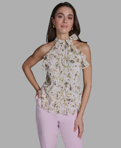 Bcbg Women's Printed Tie-neck Halter Blouse In White