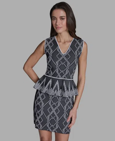 Bcbg Women's Printed V-neck Sleeveless Peplum Top In Black