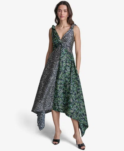 Bcbg Women's Printed V-neck Polyester Hem Dress In Green
