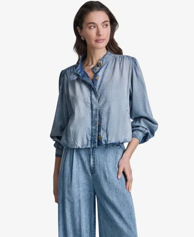 Bcbg Women's Puff-sleeve Button-front Collared Top In Blue