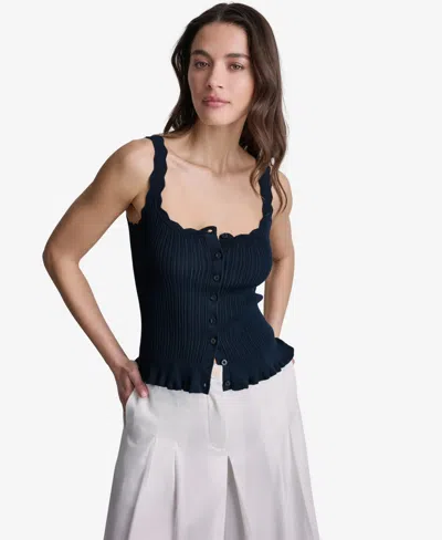 Bcbg Women's Ribbed Button-front Scoop Neck Tank Top In Blue
