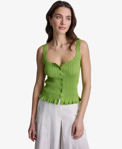 Bcbg Women's Ribbed Button-front Scoop Neck Tank Top In Green
