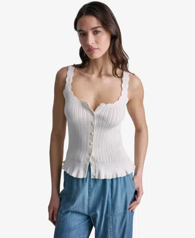 Bcbg Women's Ribbed Button-front Scoop Neck Tank Top In White