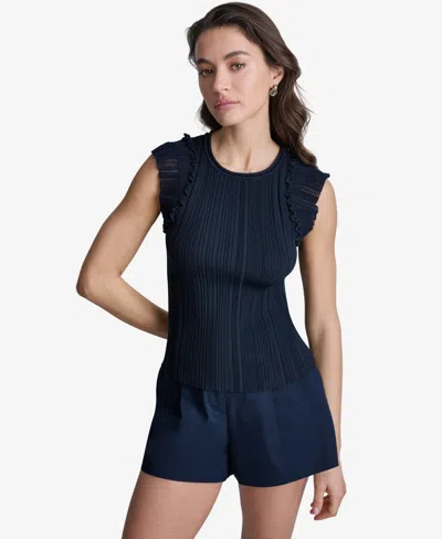 Bcbg Women's Ribbed Ruffle Cap-sleeve Crewneck Top In Multi