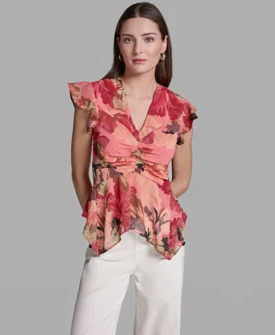 Bcbg Women's Ruched Flutter-sleeve Printed Top In Pink