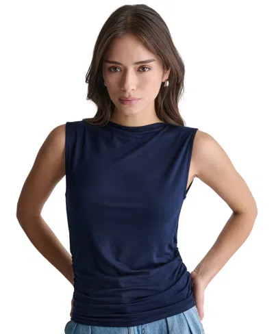 Bcbg Women's Ruched Side Boat Neck Sleeveless Knit Top In Blue
