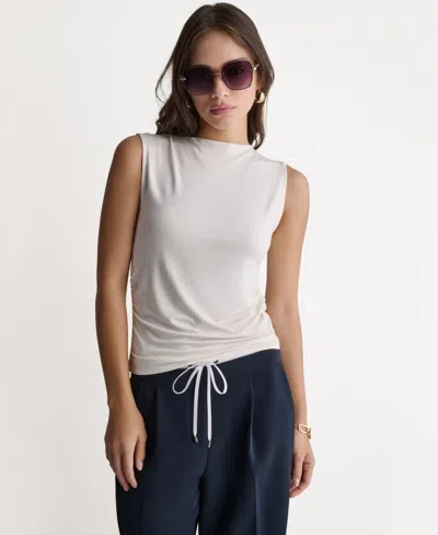 Bcbg Women's Ruched Side Boat Neck Sleeveless Knit Top In White