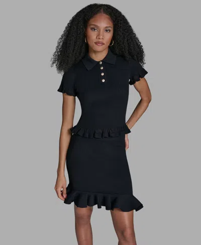 Bcbg Women's Ruffle Hem Short-sleeve Polo Sweater In Multi