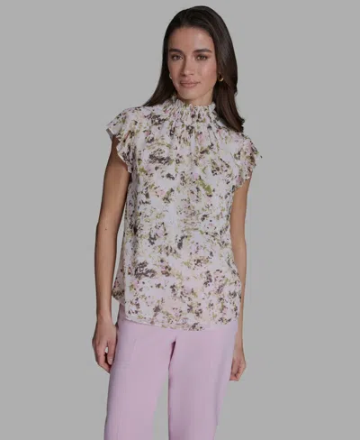 Bcbg Women's Ruffle-sleeve Mock Neck Blouse In White