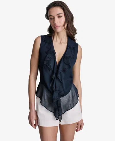 Bcbg Women's Ruffled V-neck Sleeveless Blouse In Black