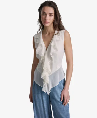 Bcbg Women's Ruffled V-neck Sleeveless Blouse In White