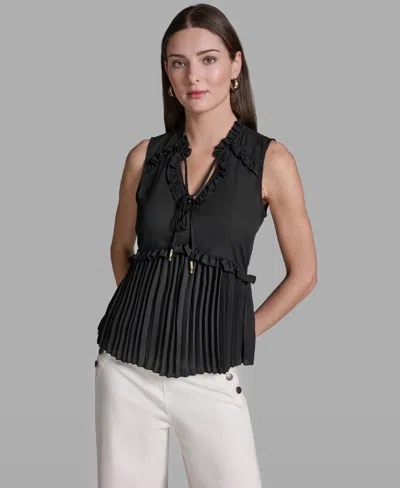 Bcbg Women's Ruffles Pleated Hem Top In Black