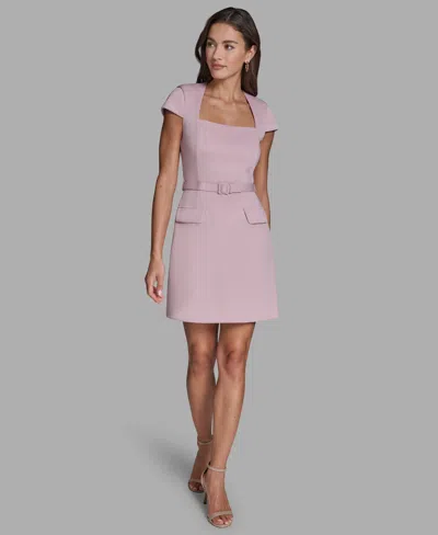 Bcbg Women's Scuba Square Neck A-line Dress In Pink
