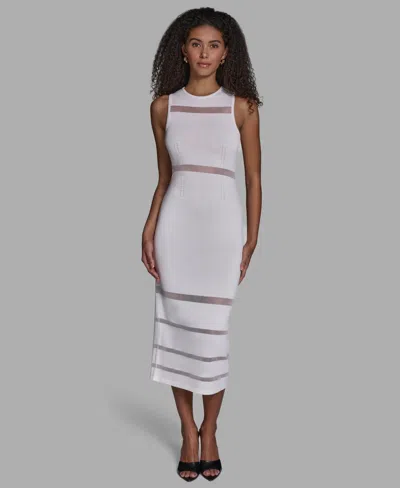 Bcbg Women's Sheer Detail Crewneck Midi Dress In White