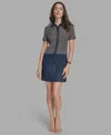 Bcbg Women's Short Sleeve Drop-waist Tweed Denim Mini Dress In Blue