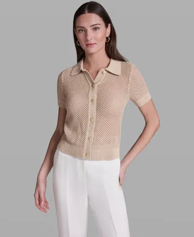 Bcbg Women's Short-sleeve Button Front Collared Polo Top In Neutral
