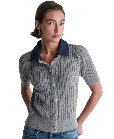 Bcbg Women's Short-sleeve Cable-knit Cardigan In Black