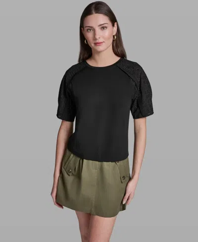 Bcbg Women's Short-sleeve Crew Neck Top In Black