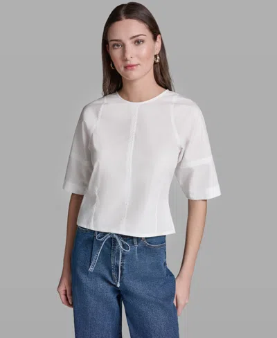 Bcbg Women's Short-sleeve Crewneck Crinkle Top In White